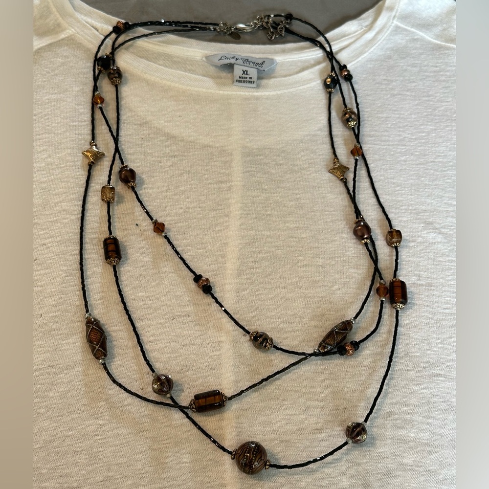 Black Beaded Necklace with Glass and Metal Beads